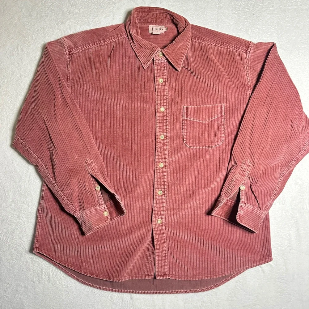 J.Crew Mens XL Rose Pink Wide Whale Corduroy Button Down Shirt 100% Cotton VTG